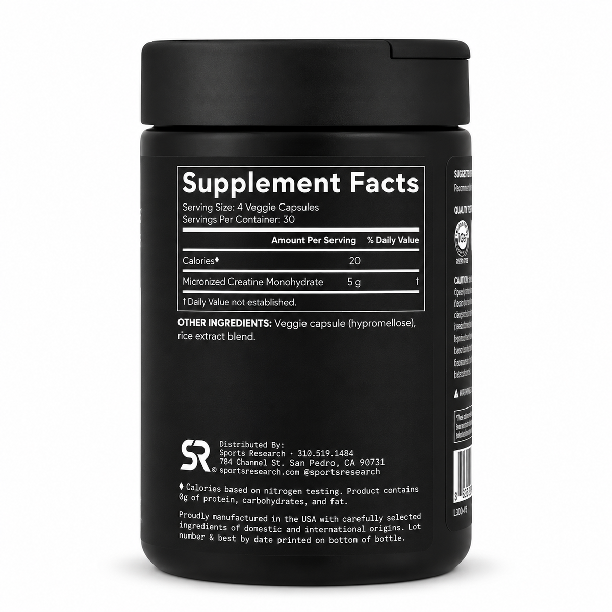 Creatina Monohidratada Micronizada 5 g Sports Research – 120 Cápsulas Vegetales
