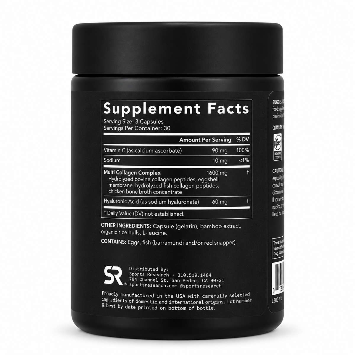 Multi Collagen 5 Tipos con Ácido Hialurónico y Vitamina C Sports Research – 90 Cápsulas