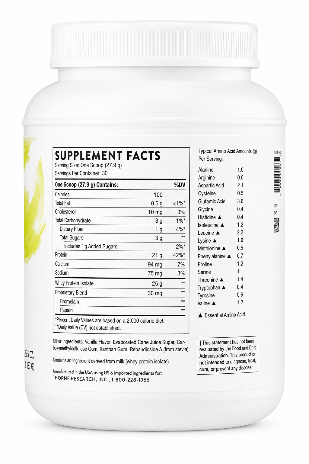 Thorne Whey Protein Isolate Vanilla