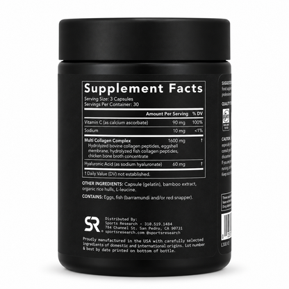 Multi Collagen 5 Tipos con Ácido Hialurónico y Vitamina C Sports Research – 90 Cápsulas
