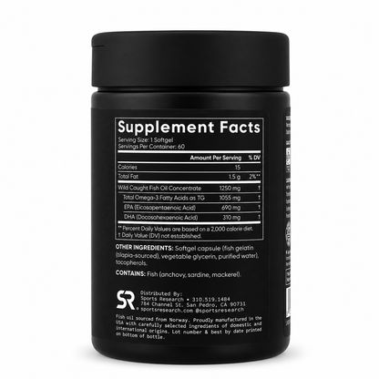 Omega-3 Fish Oil Triple Strength 1250 mg Sports Research – 60 Cápsulas