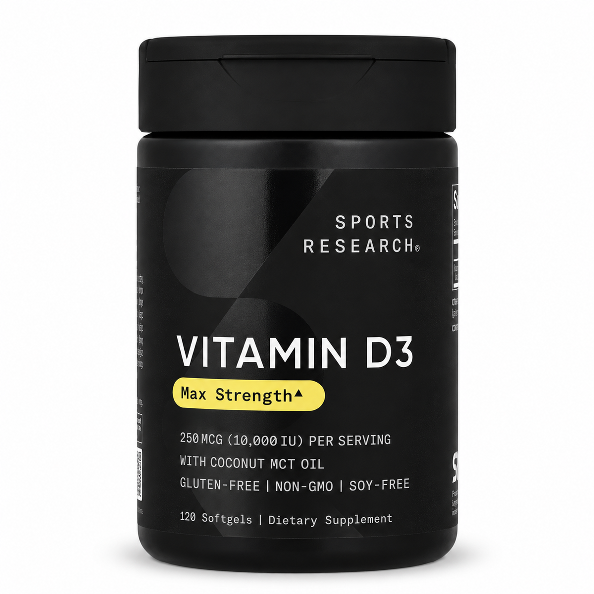 Vitamin D3 Max Strength 10,000 IU con Aceite MCT de Coco Sports Research – 120 Softgels