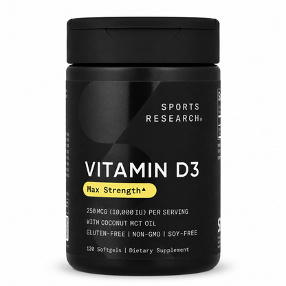 Vitamin D3 Max Strength 10,000 IU con Aceite MCT de Coco Sports Research – 120 Softgels