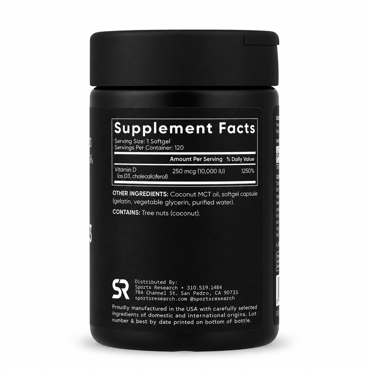 Vitamin D3 Max Strength 10,000 IU con Aceite MCT de Coco Sports Research – 120 Softgels