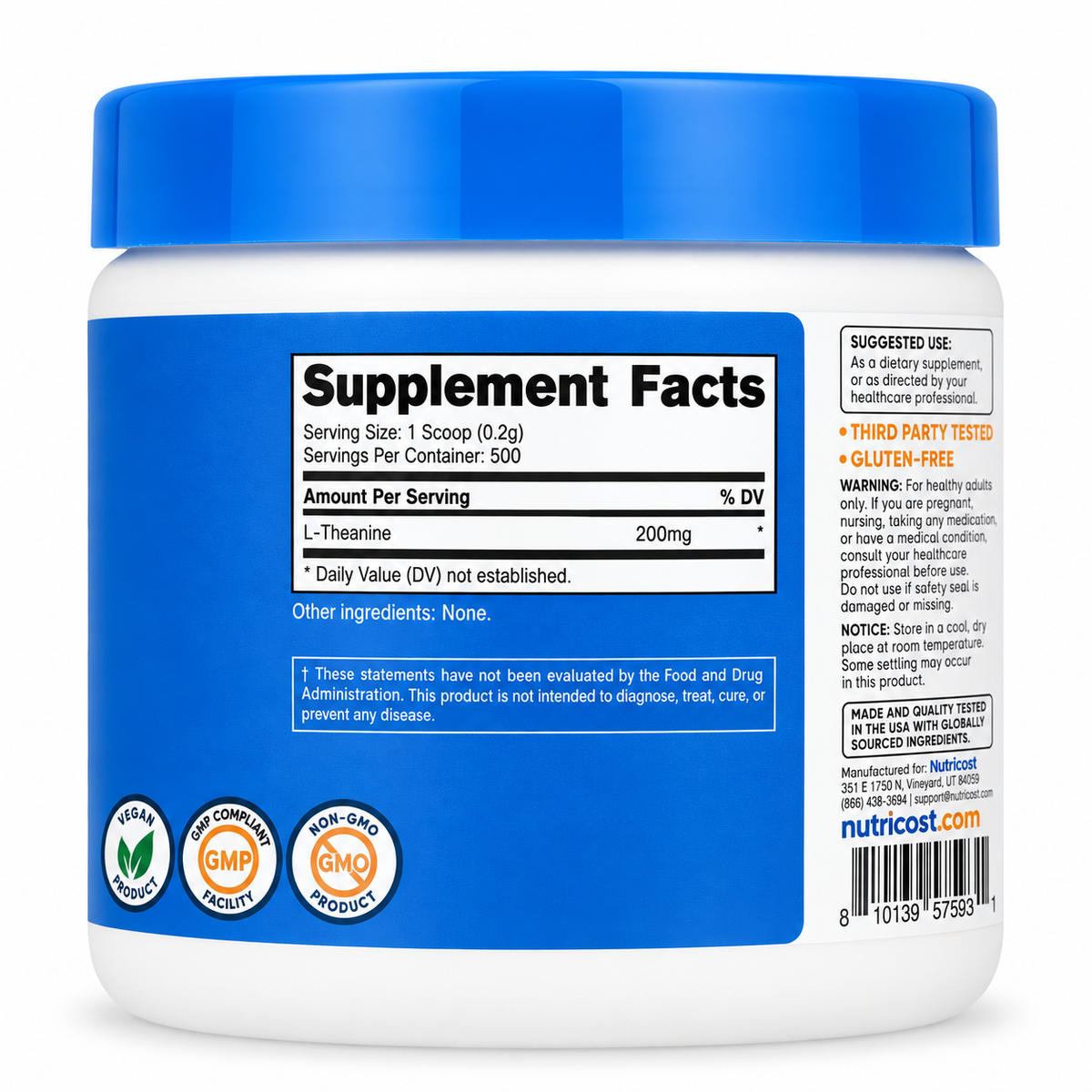 L-Theanine Powder 200 mg Nutricost – 100 g | 500 Porciones
