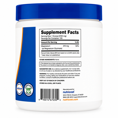 Nutricost Magnesium Glycinate en Polvo 250 g – Sin Sabor