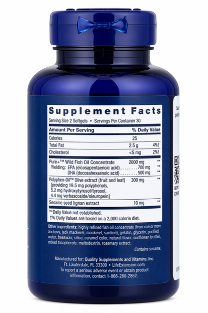 Super Omega-3 EPA/DHA Fish Oil Life Extension 60 cápsulas