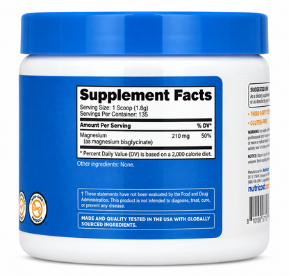 Nutricost Magnesium Glycinate en Polvo 250 g – Sin Sabor